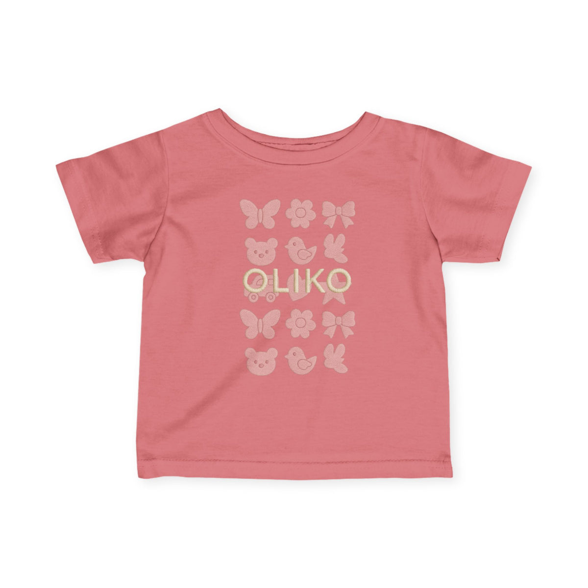 Pink Animal Icons Baby Tee | Butterfly, Bear, Duck Pattern