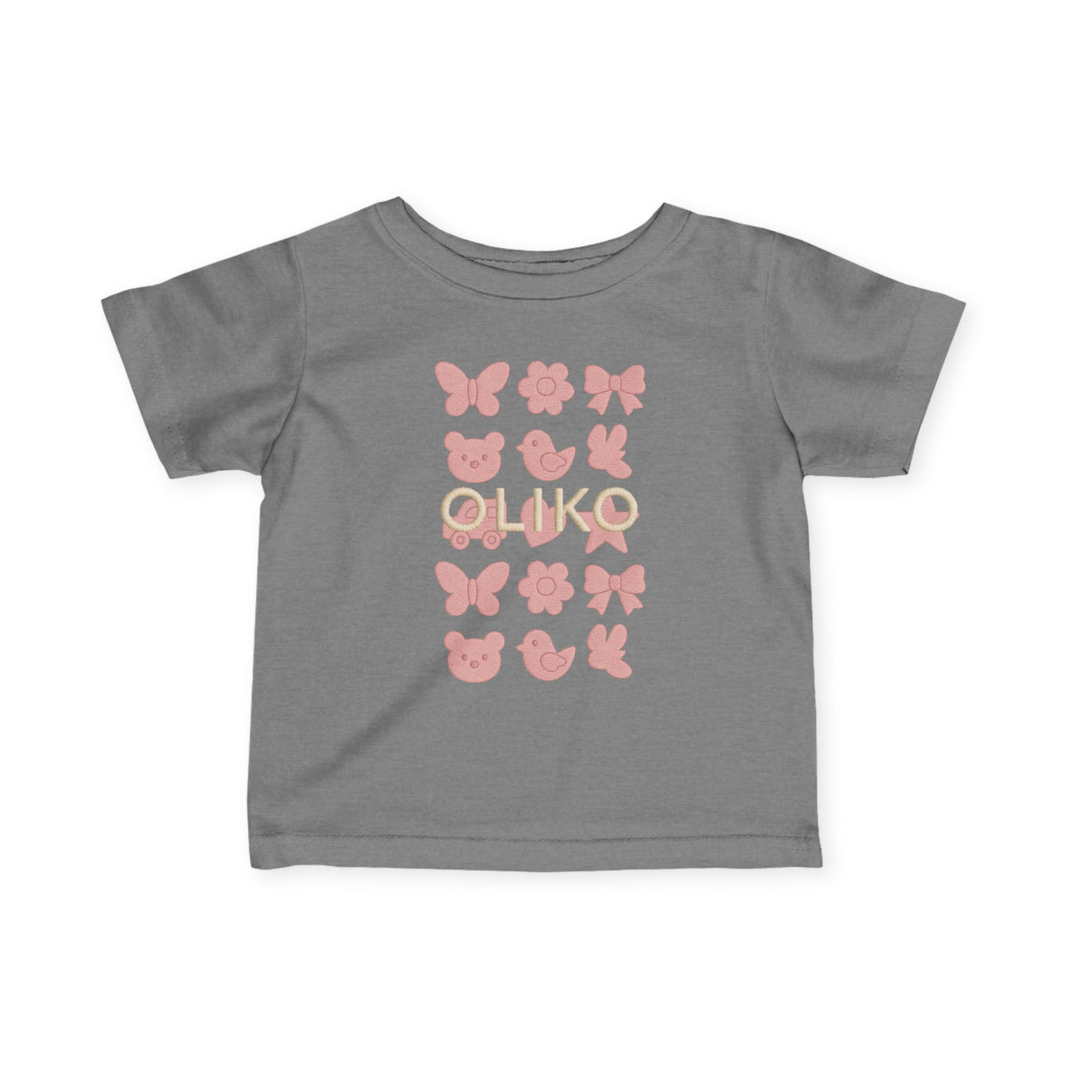 Pink Animal Icons Baby Tee | Butterfly, Bear, Duck Pattern