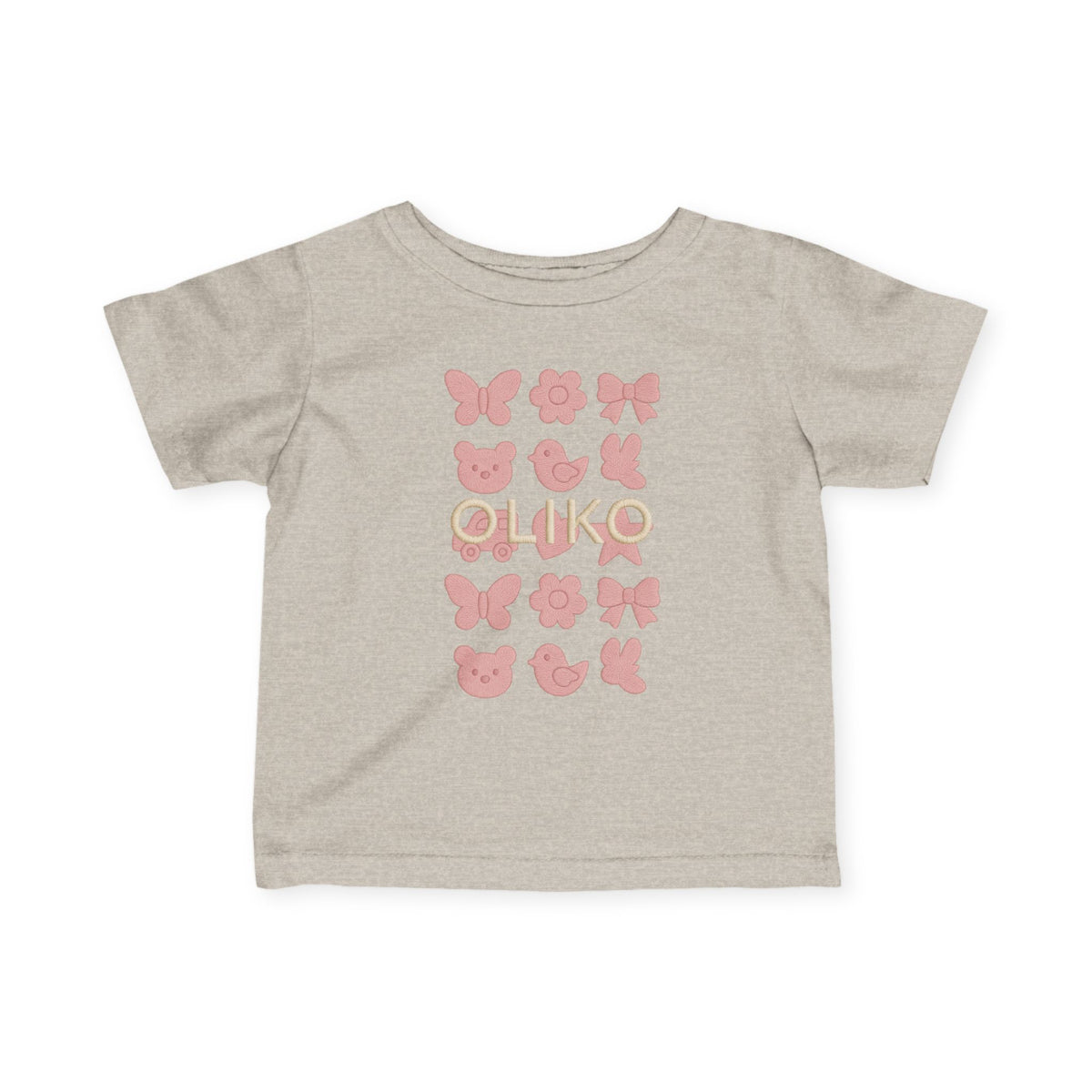 Pink Animal Icons Baby Tee | Butterfly, Bear, Duck Pattern