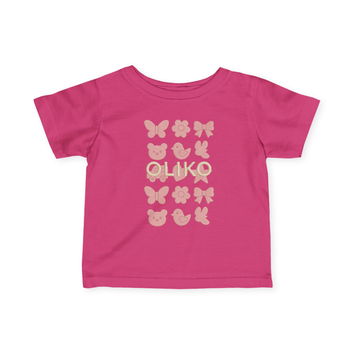 Pink Animal Icons Baby Tee | Butterfly, Bear, Duck Pattern