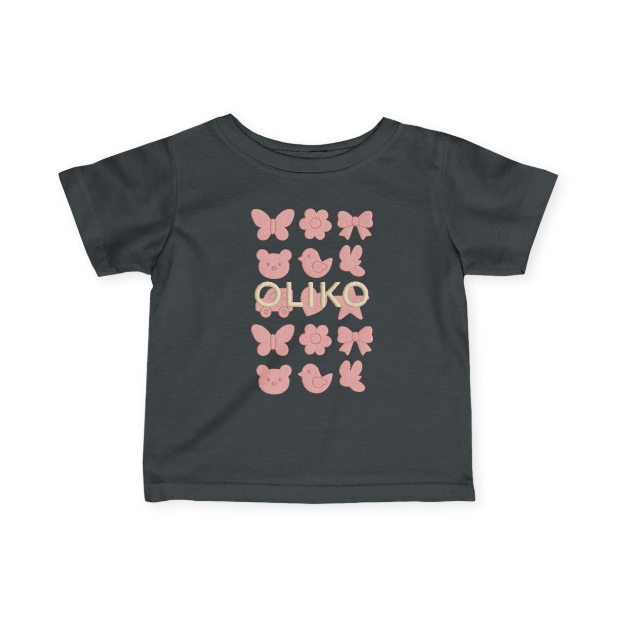 Pink Animal Icons Baby Tee | Butterfly, Bear, Duck Pattern