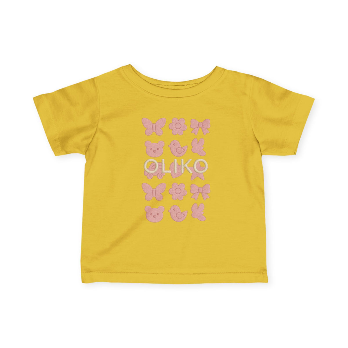Pink Animal Icons Baby Tee | Butterfly, Bear, Duck Pattern
