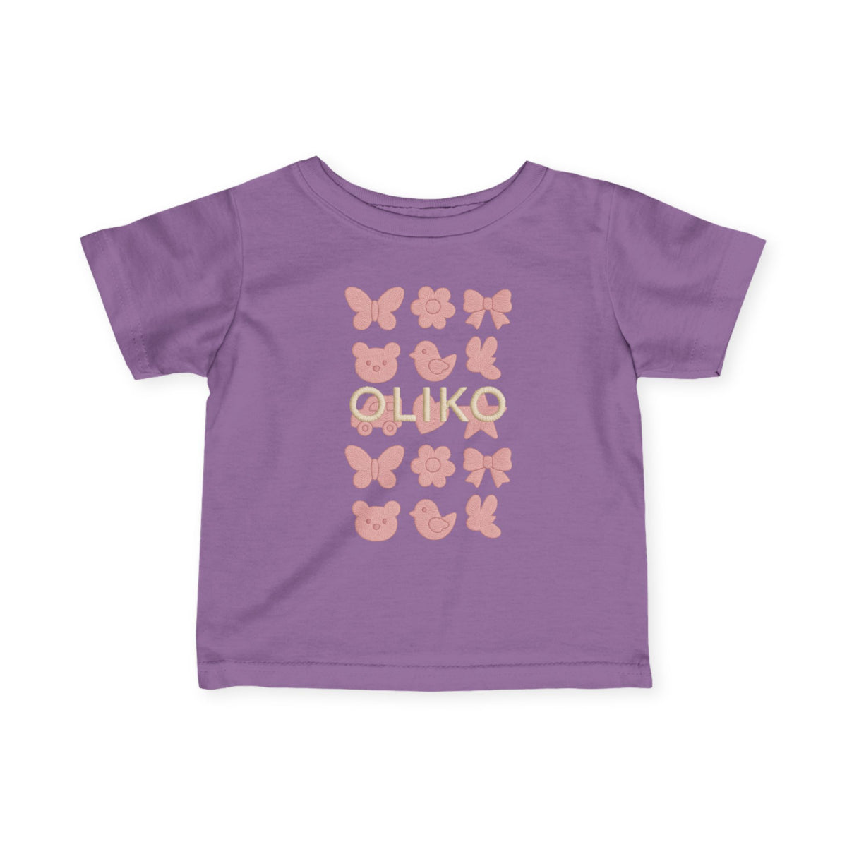 Pink Animal Icons Baby Tee | Butterfly, Bear, Duck Pattern
