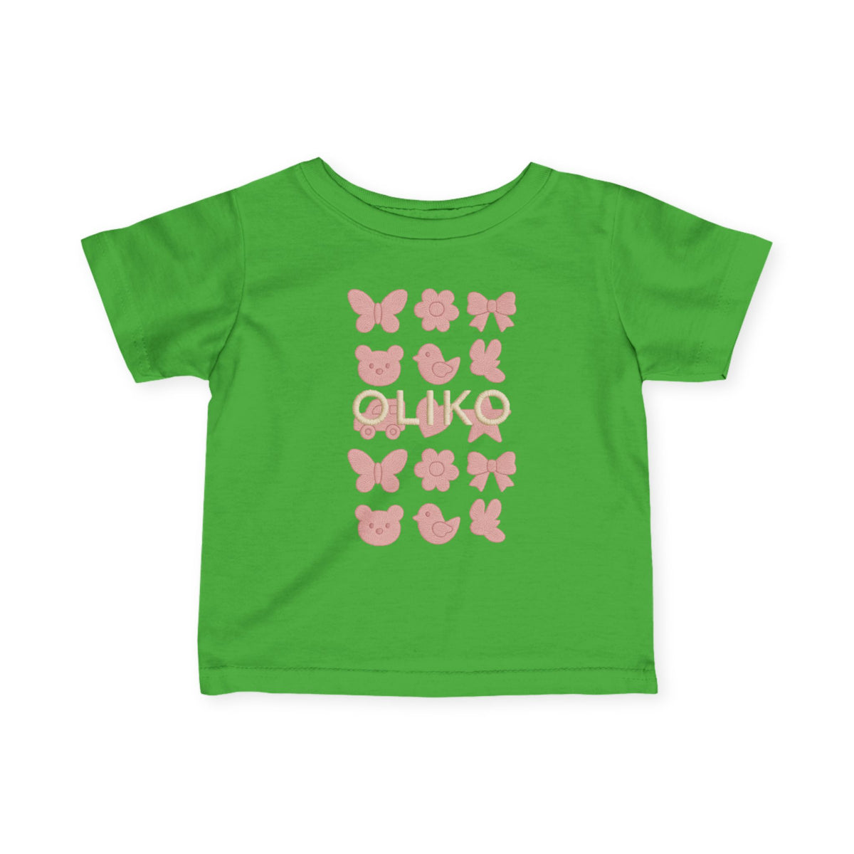 Pink Animal Icons Baby Tee | Butterfly, Bear, Duck Pattern