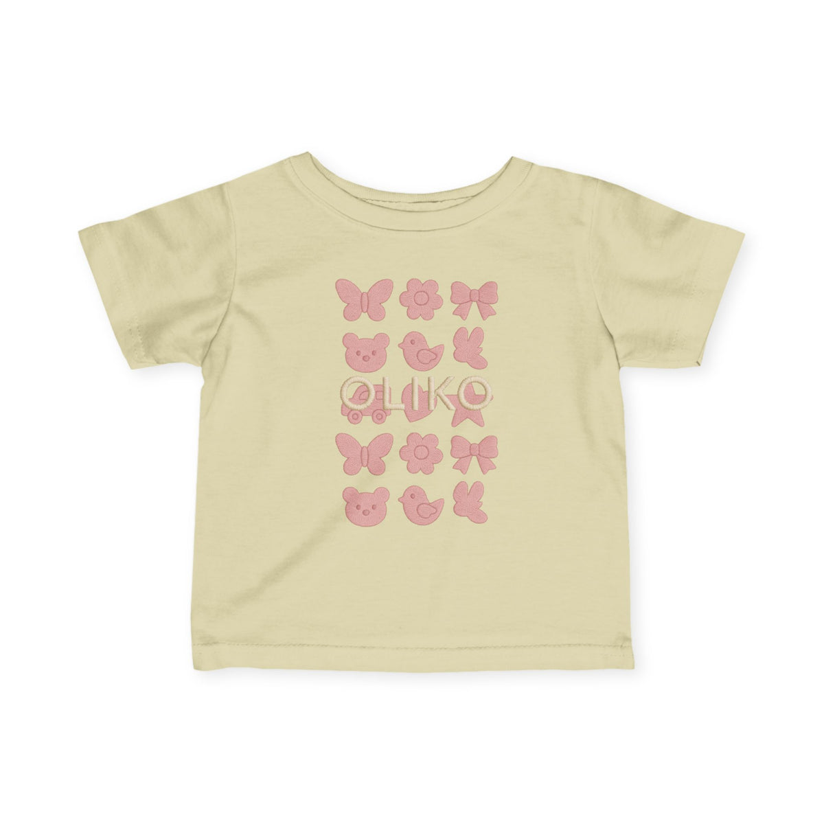 Pink Animal Icons Baby Tee | Butterfly, Bear, Duck Pattern