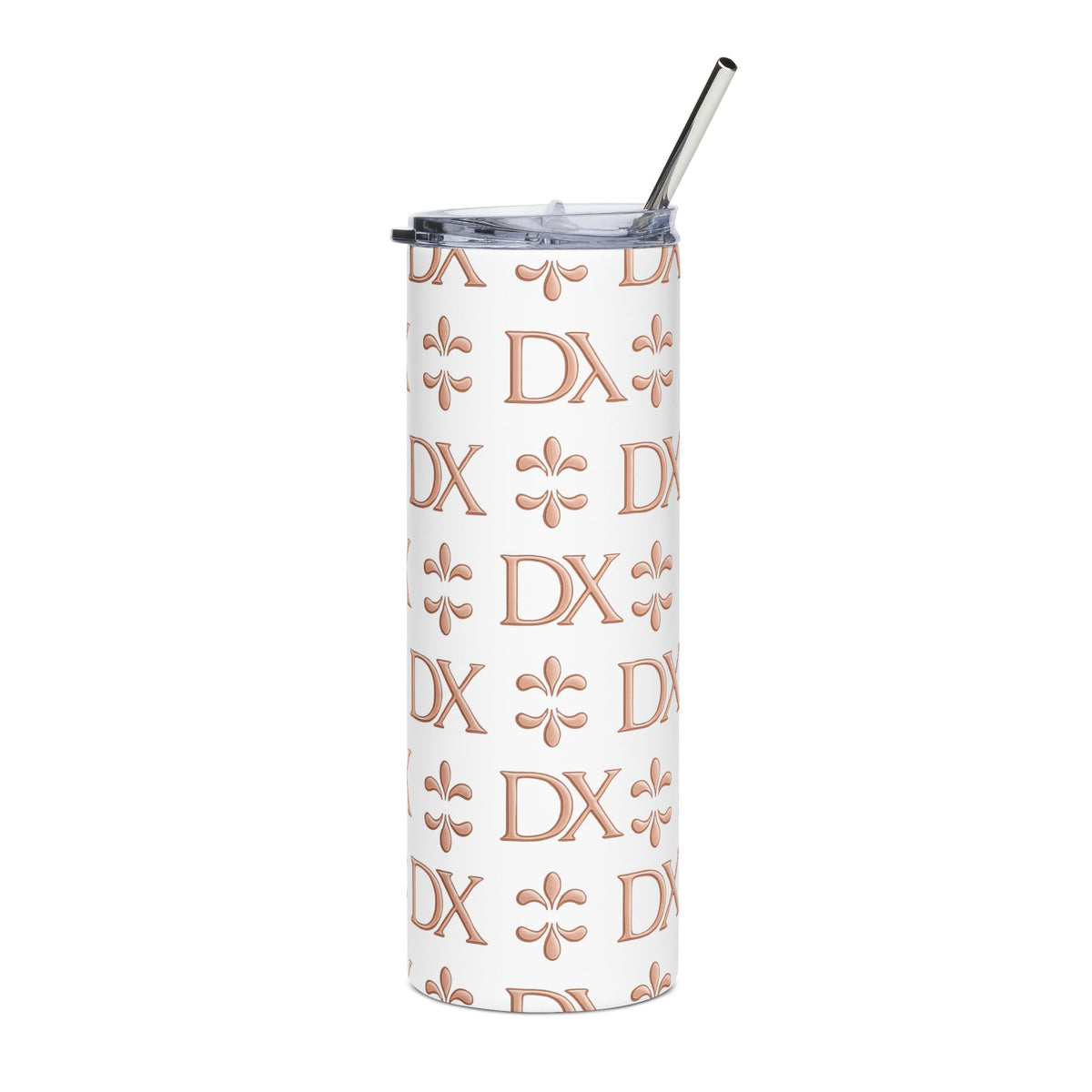 DX Monogram Rose Gold Stainless Steel Tumbler – 20oz Insulated Skinny Cup