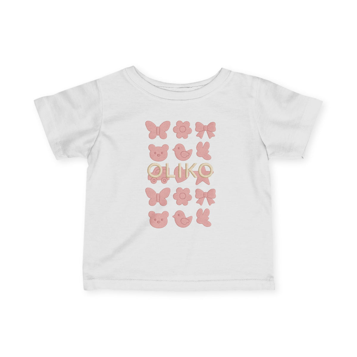 Pink Animal Icons Baby Tee | Butterfly, Bear, Duck Pattern