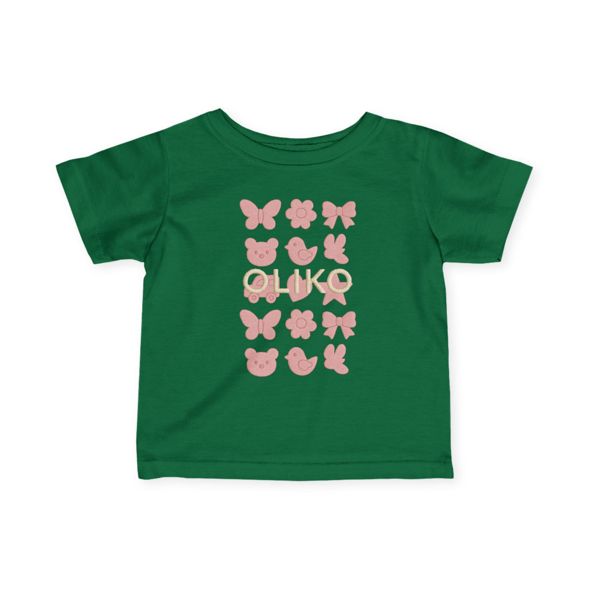 Pink Animal Icons Baby Tee | Butterfly, Bear, Duck Pattern