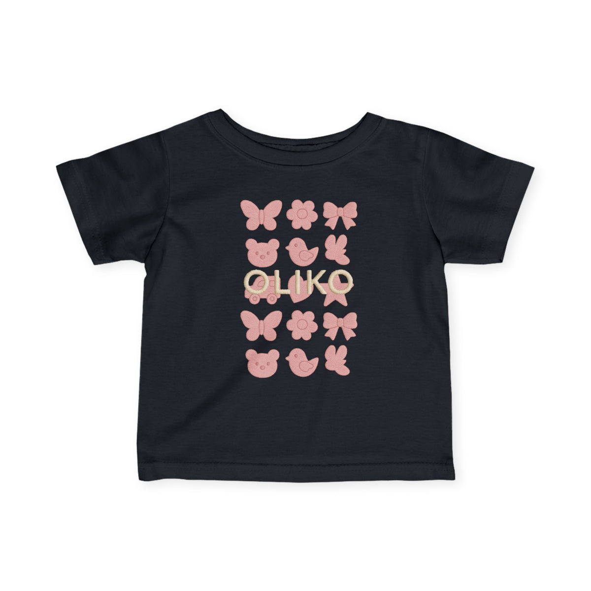 Pink Animal Icons Baby Tee | Butterfly, Bear, Duck Pattern