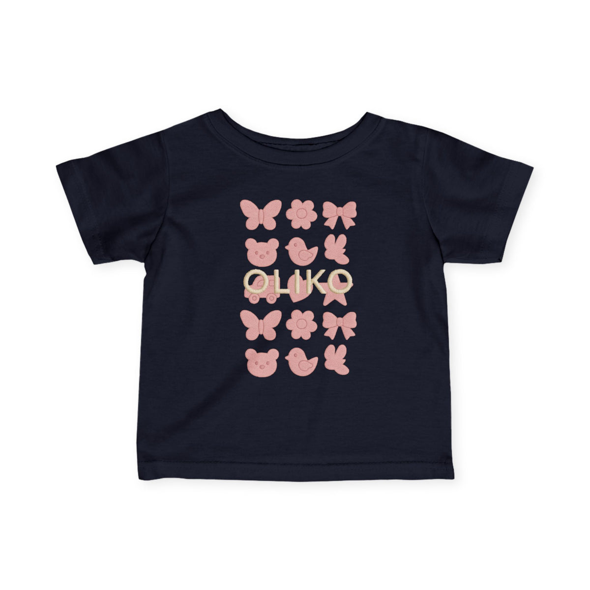 Pink Animal Icons Baby Tee | Butterfly, Bear, Duck Pattern