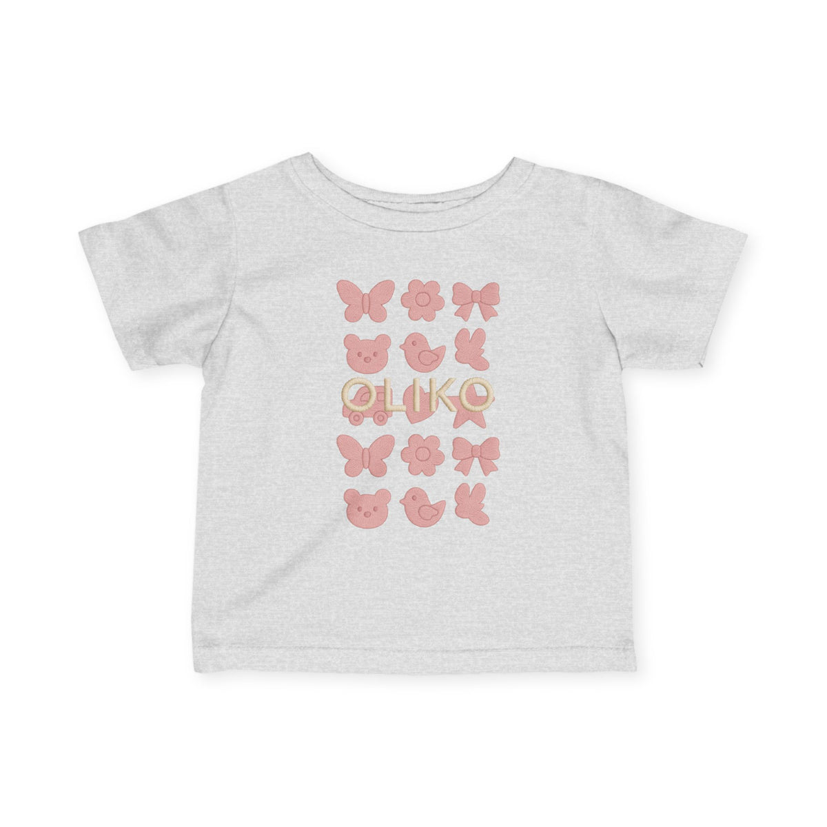 Pink Animal Icons Baby Tee | Butterfly, Bear, Duck Pattern