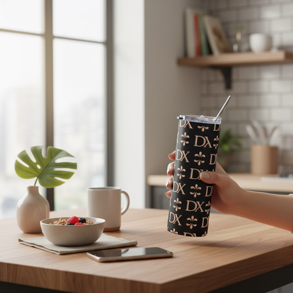 DX Monogram Rose Gold Stainless Steel Tumbler – 20oz Insulated Skinny Cup