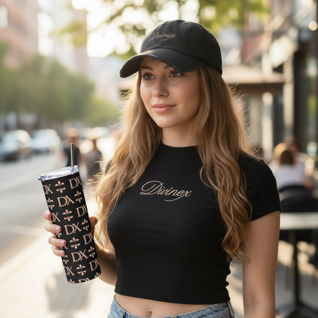 DX Monogram Rose Gold Stainless Steel Tumbler – 20oz Insulated Skinny Cup
