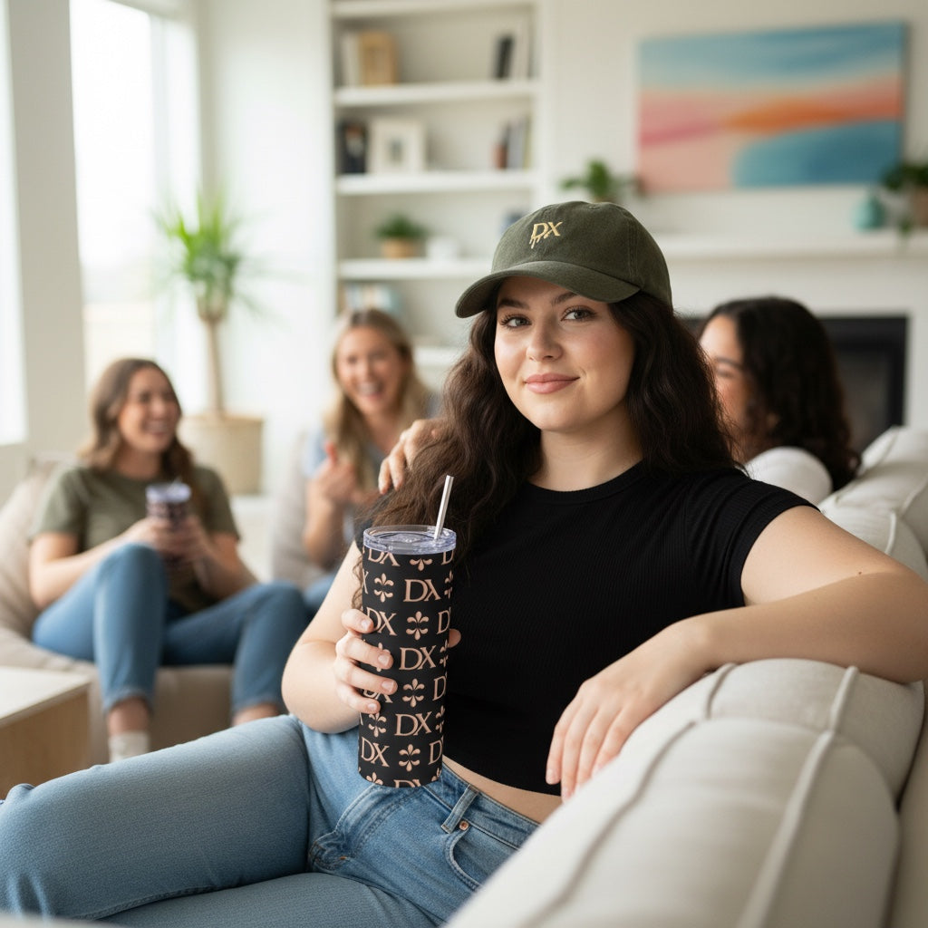 DX Monogram Rose Gold Stainless Steel Tumbler – 20oz Insulated Skinny Cup